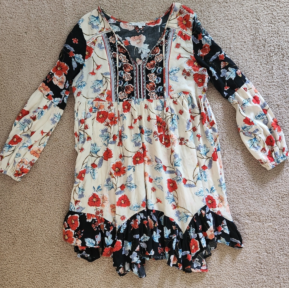 Patrons of Peace Floral Boho Top in Black and Pink